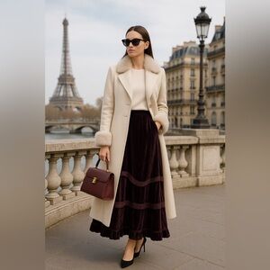 Elegant Cream and Burgundy Women's Skirt